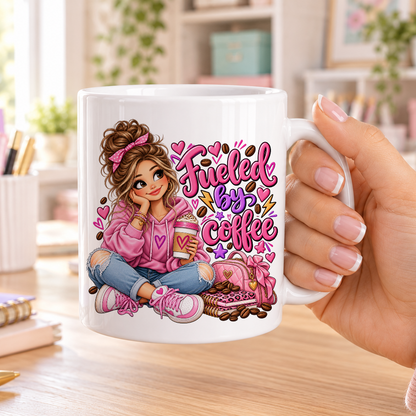 Fueled by Coffee design – plain white ceramic mug
