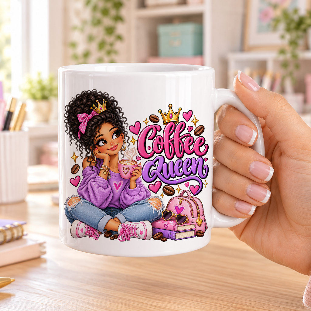 Coffee Queen design – plain white ceramic mug