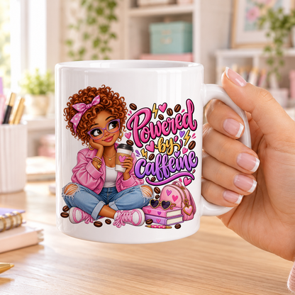 Powered by Caffeine design – plain white ceramic mug