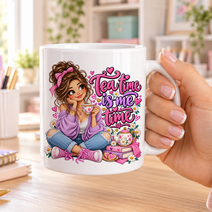 Tea Time is me Time design – plain white ceramic mug