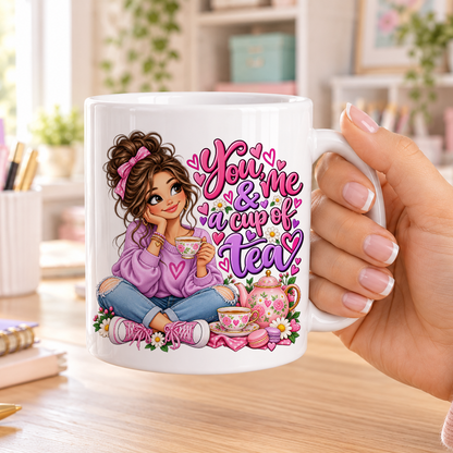 You me and a Cup of Tea design – plain white ceramic mug