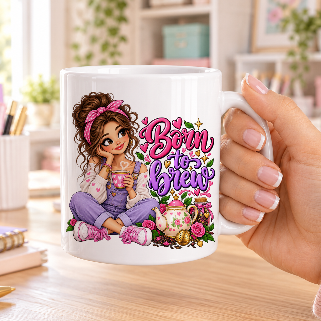 Born to Brew design – plain white ceramic mug