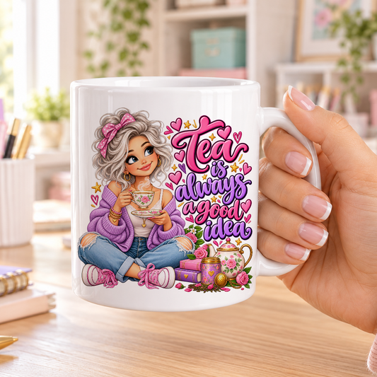 Tea is Always a Good Idea design – plain white ceramic mug