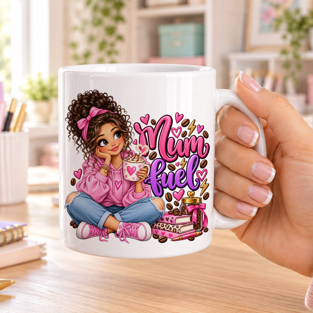 Mum Fuel design – plain white ceramic mug