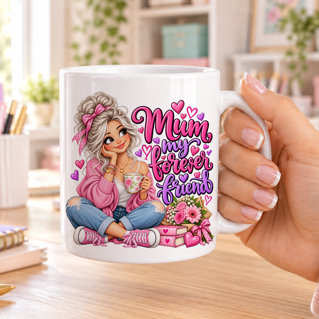 Mum my Forever Friend design – plain white ceramic mug