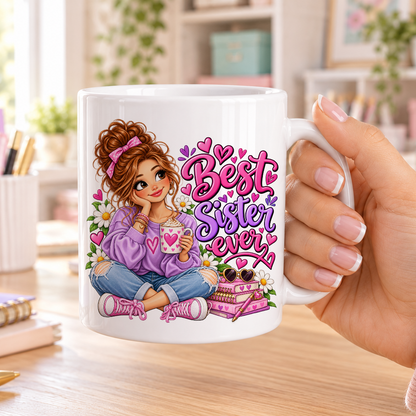 Best Sister Ever design – plain white ceramic mug