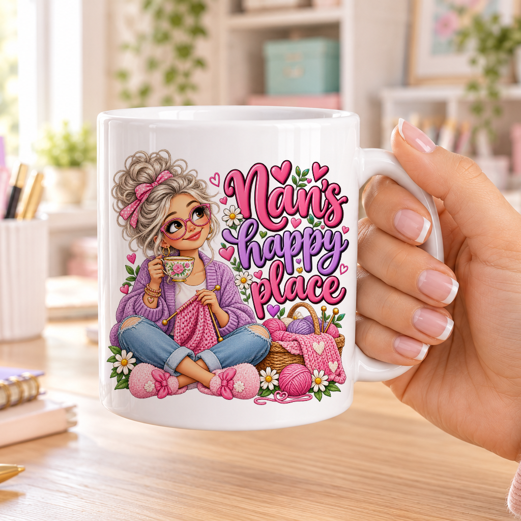 Nan's Happy Place design – plain white ceramic mug