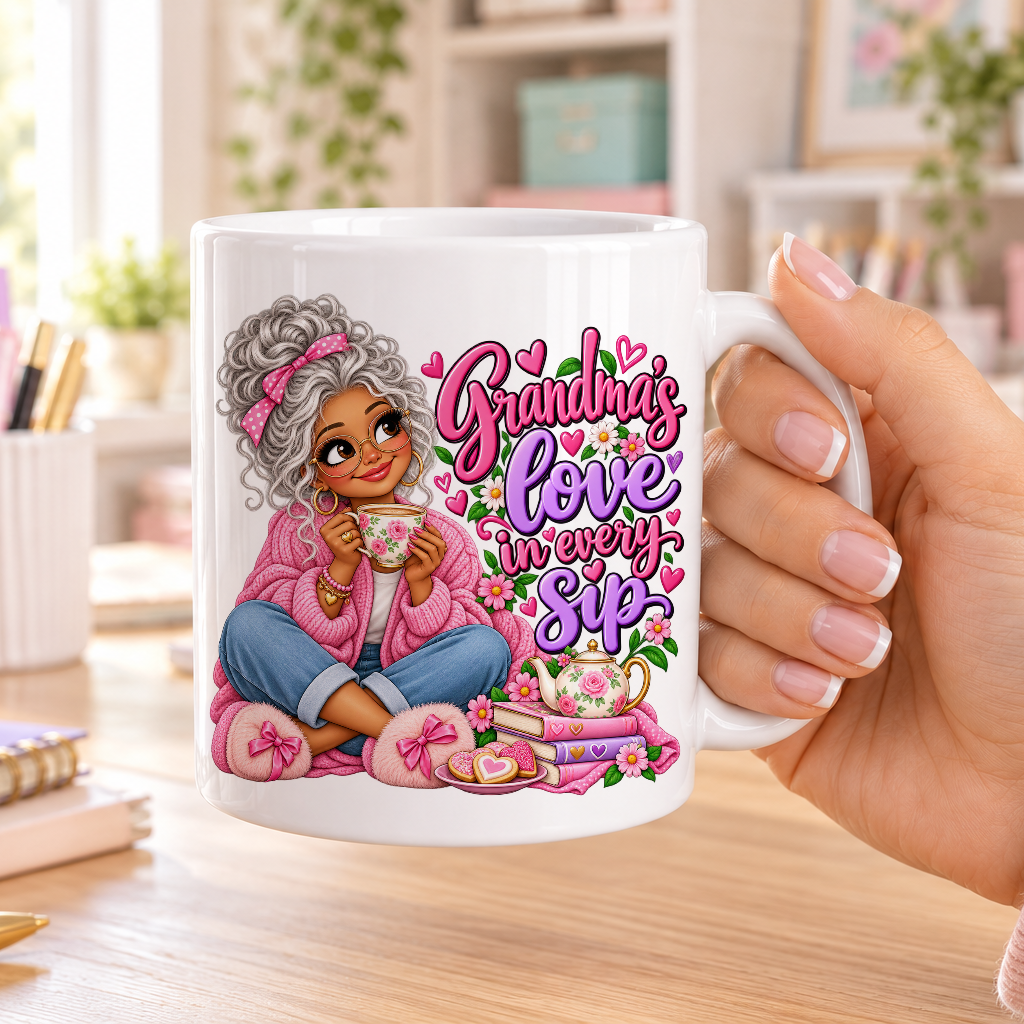 Grandma's Love in Every Sip design – plain white ceramic mug
