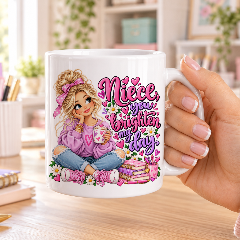 Niece you Brighten my Day design – plain white ceramic mug
