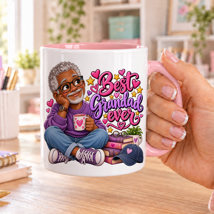 Best Grandad Ever design – white ceramic mug with pink handle and pink inside