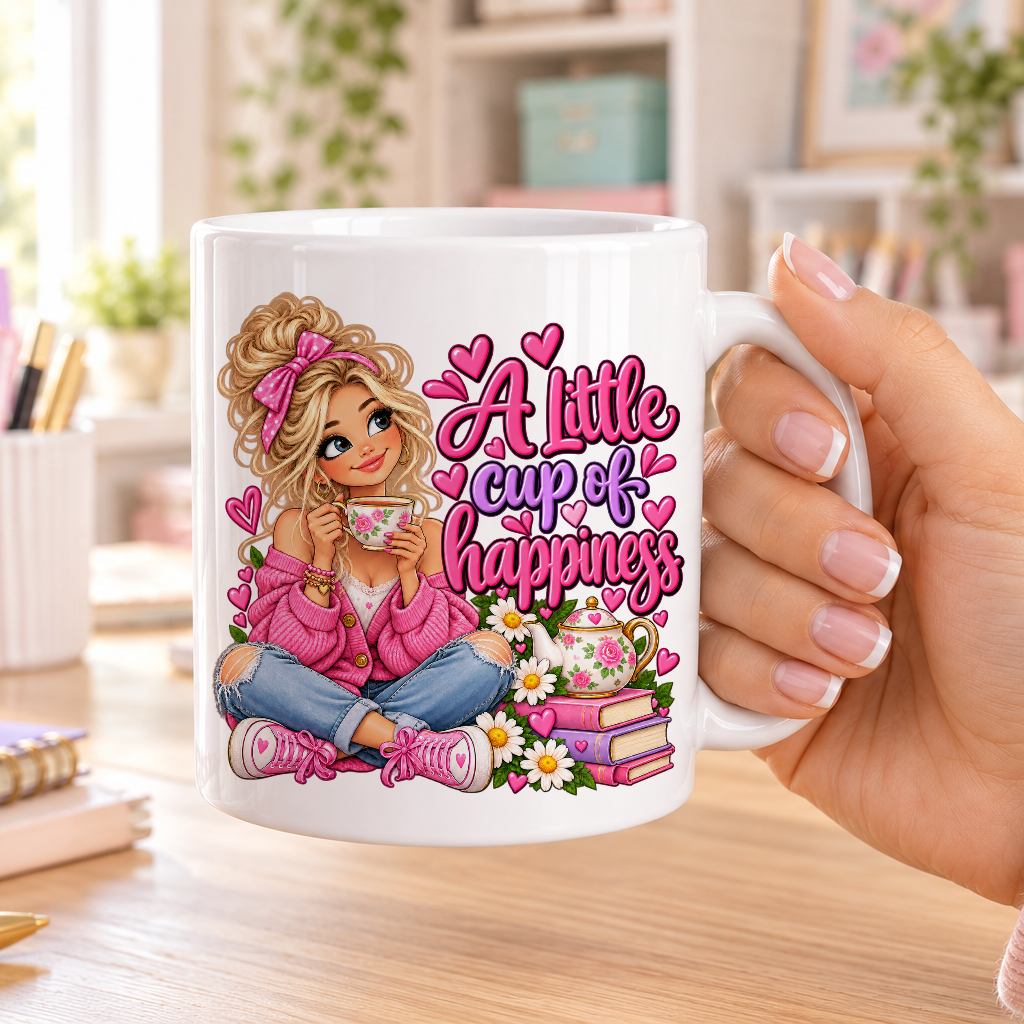 A Little Cup of Happiness design – plain white ceramic mug