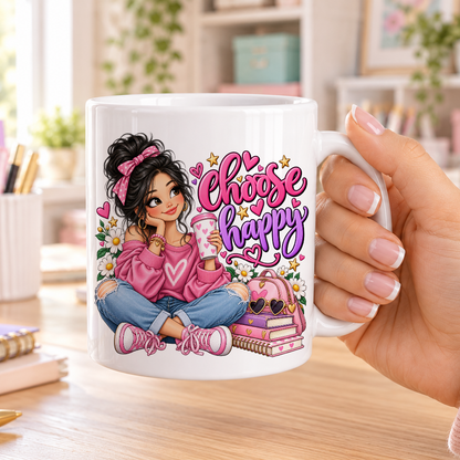 Choose Happy design – plain white ceramic mug