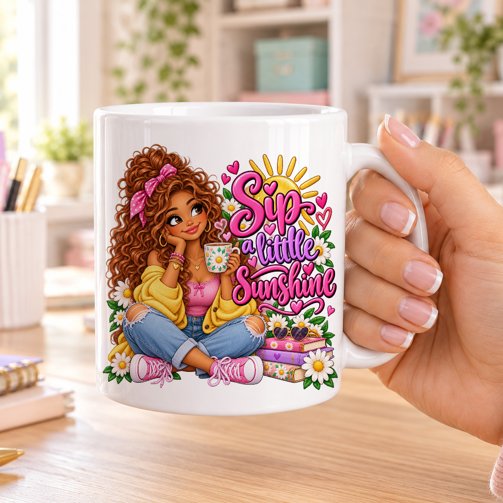 Sip a Little Sunshine design – plain white ceramic mug