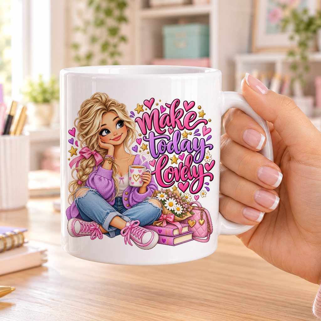 Make Today Lovely design – plain white ceramic mug