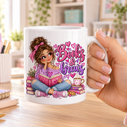 Books and Brews design – plain white ceramic mug