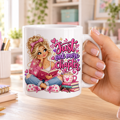 Just One More Chapter design – plain white ceramic mug
