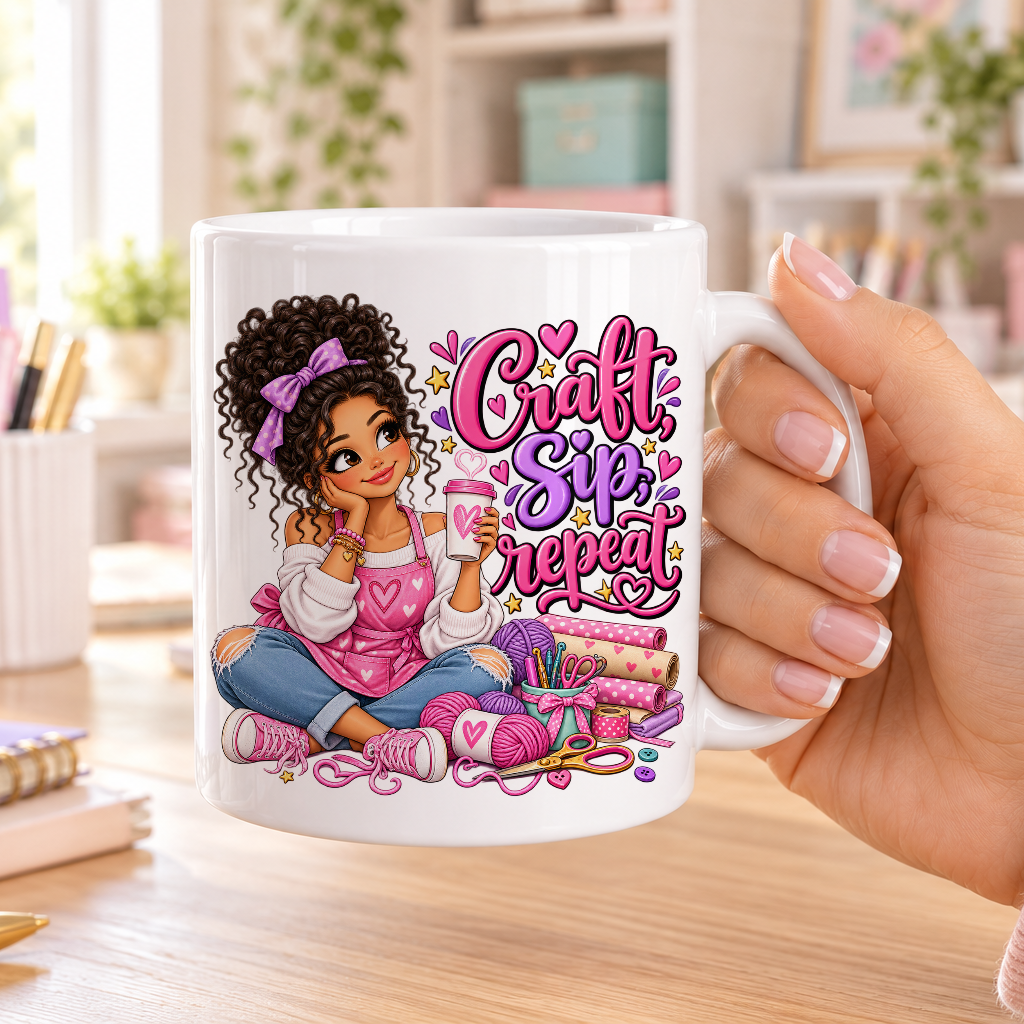 Craft Sip Repeat design – plain white ceramic mug