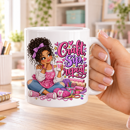 Craft Sip Repeat design – plain white ceramic mug