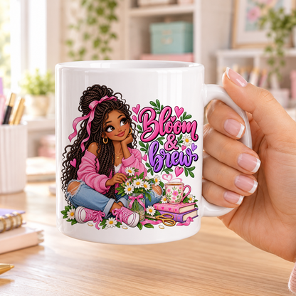 Bloom and Brew design – plain white ceramic mug
