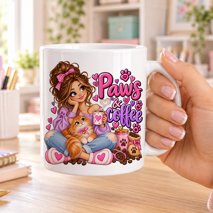 Paws and Coffee design – plain white ceramic mug