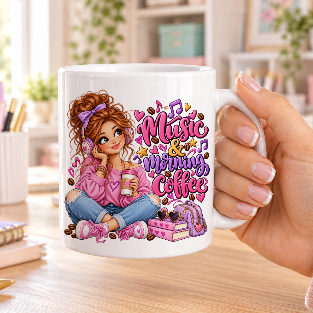 Music and Morning Coffee design – plain white ceramic mug
