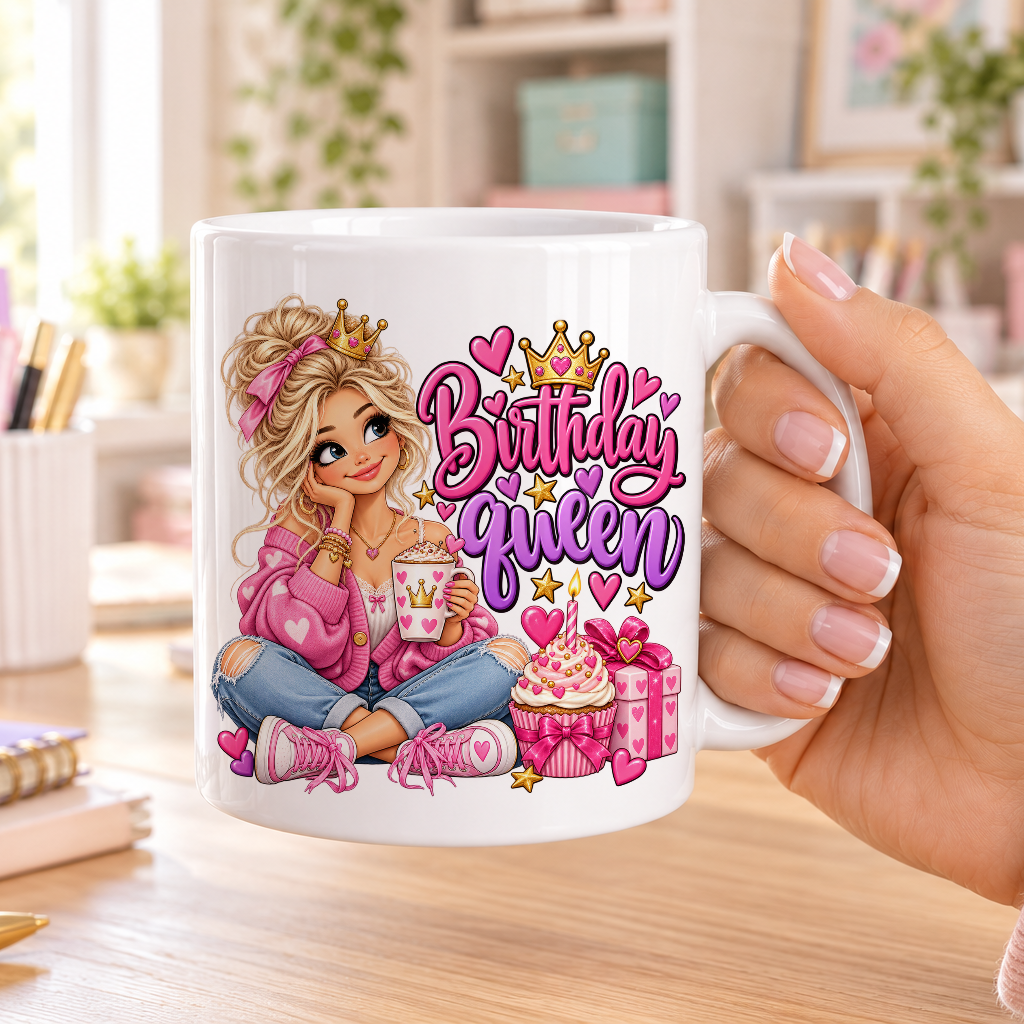 Birthday Queen design – plain white ceramic mug