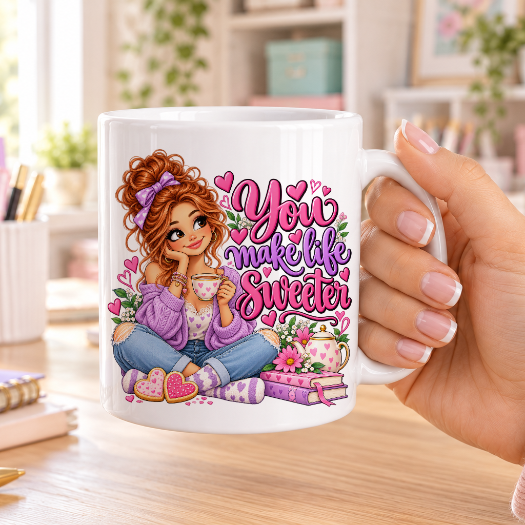 You Make Life Sweeter design – plain white ceramic mug