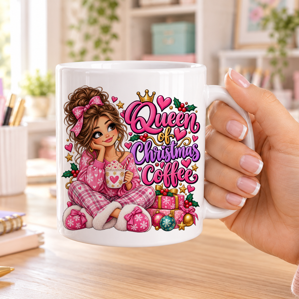 Queen of Christmas Coffee design – plain white ceramic mug