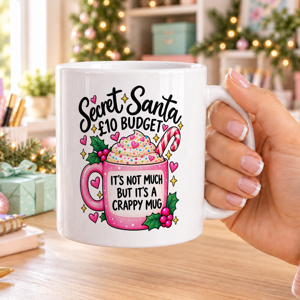 Secret Santa Mug – It’s Not Much but It’s a Crappy Mug – plain white mug