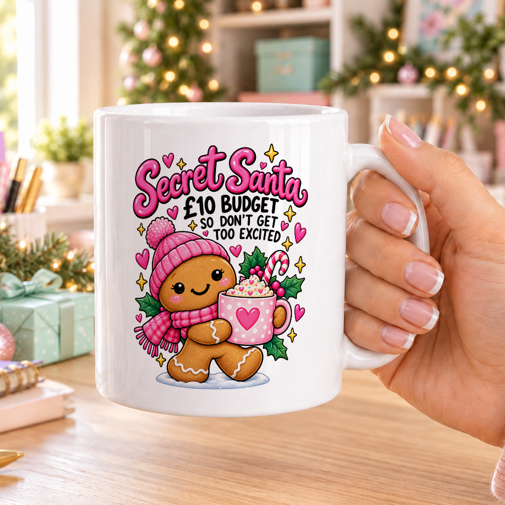 Gingerbread Secret Santa Mug – Don’t Get Too Excited – plain white mug