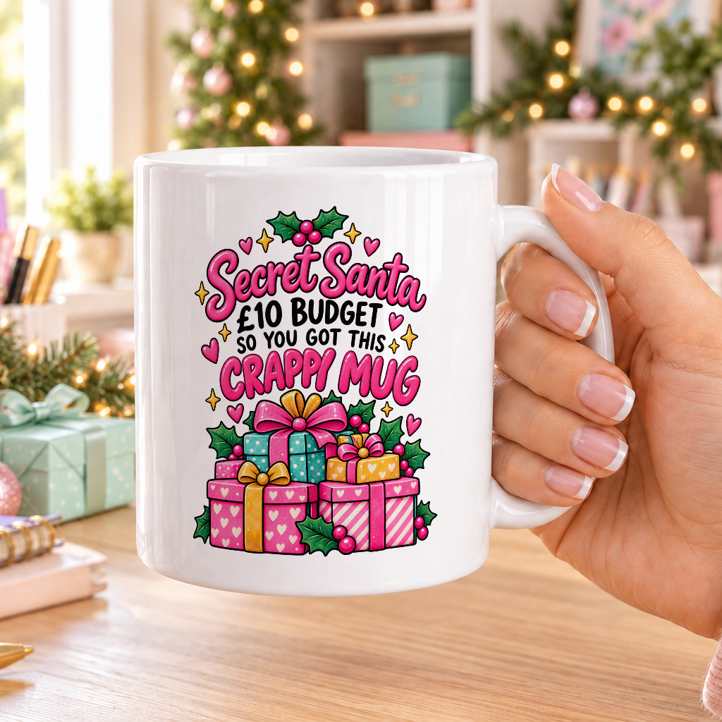 Secret Santa Gift Stack Crappy Mug – £10 Budget – plain white mug