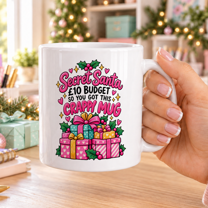 Secret Santa Gift Stack Crappy Mug – £10 Budget – plain white mug