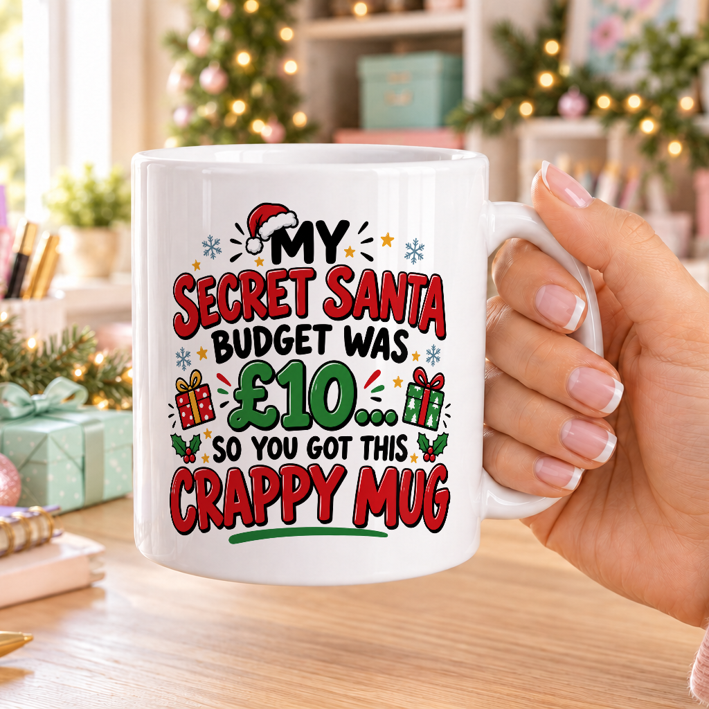 My Secret Santa Budget Was £10 Crappy Mug – plain white mug