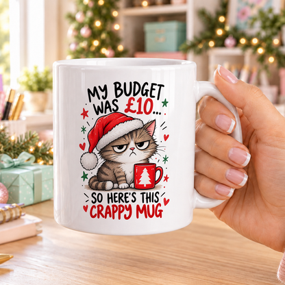 Grumpy Cat’s Christmas Budget Mug – £10 Secret Santa – plain white mug