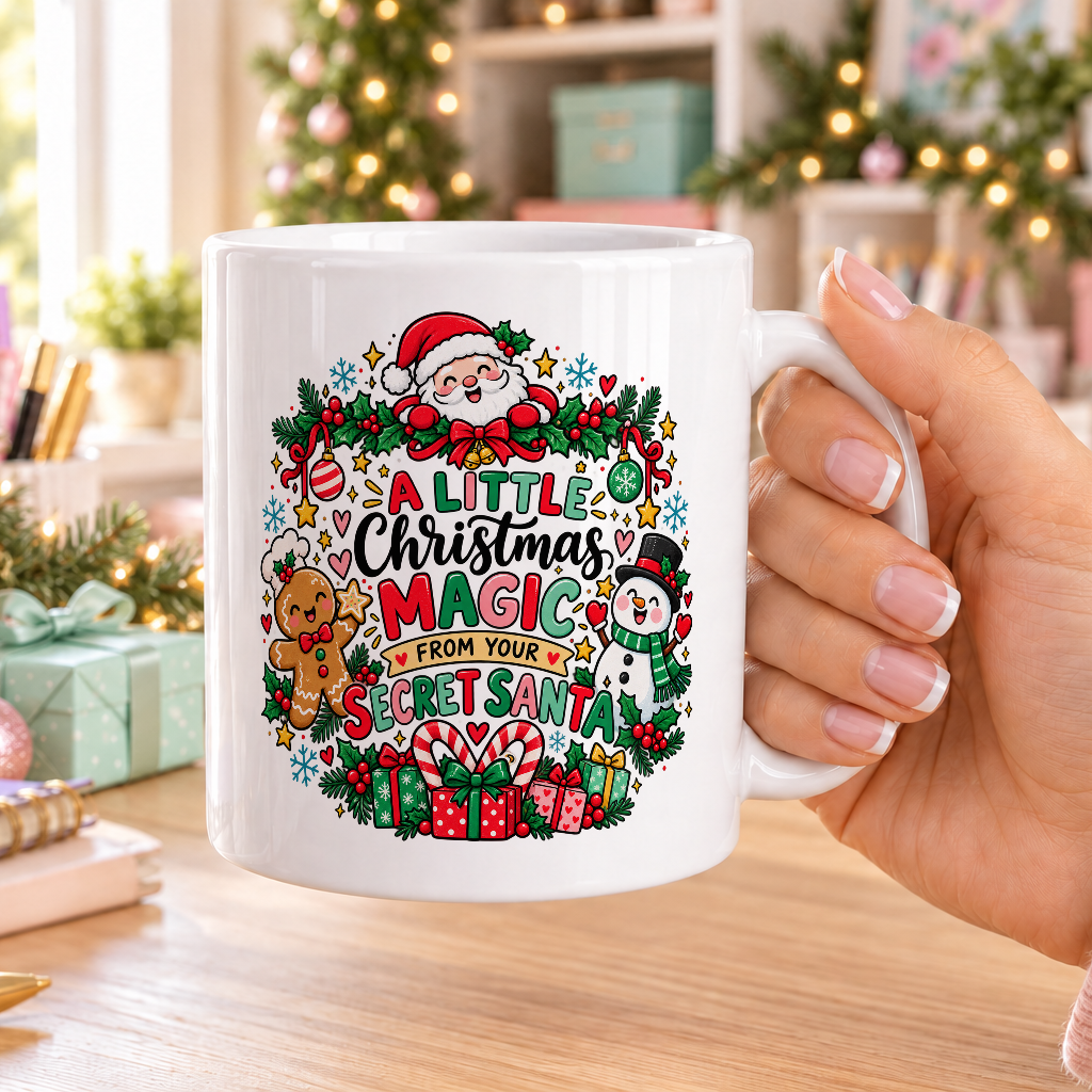 A Little Christmas Magic Secret Santa Mug – plain white mug