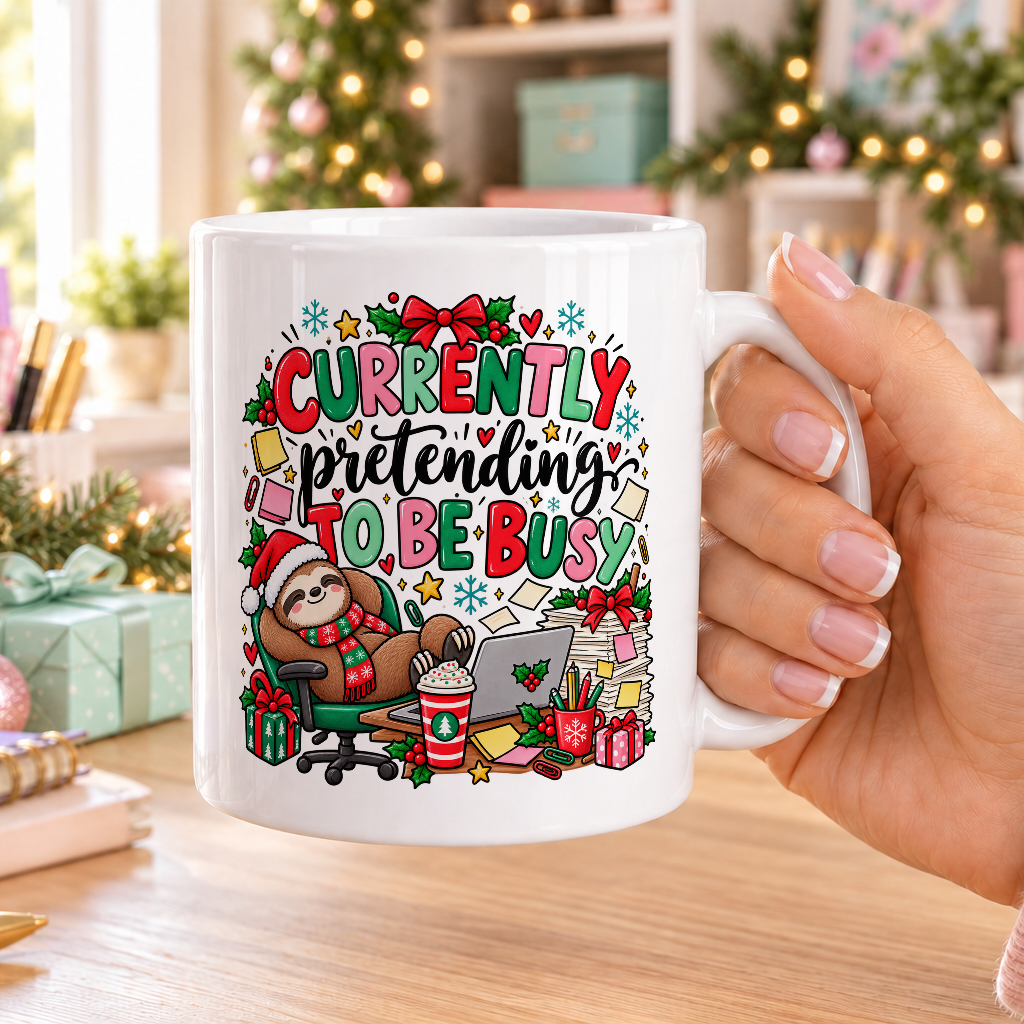 Currently Pretending to Be Busy Christmas Mug – plain white mug