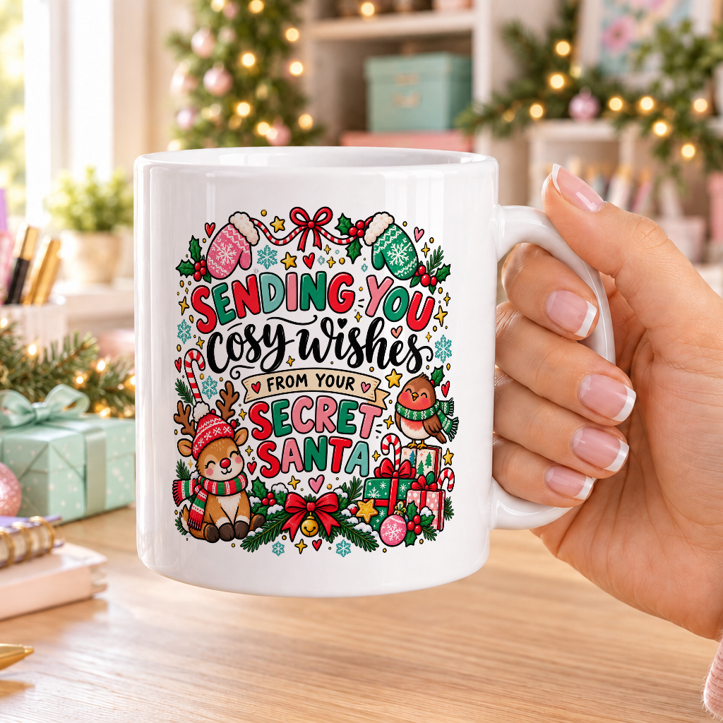 Sending You Cosy Wishes Secret Santa Mug – plain white mug