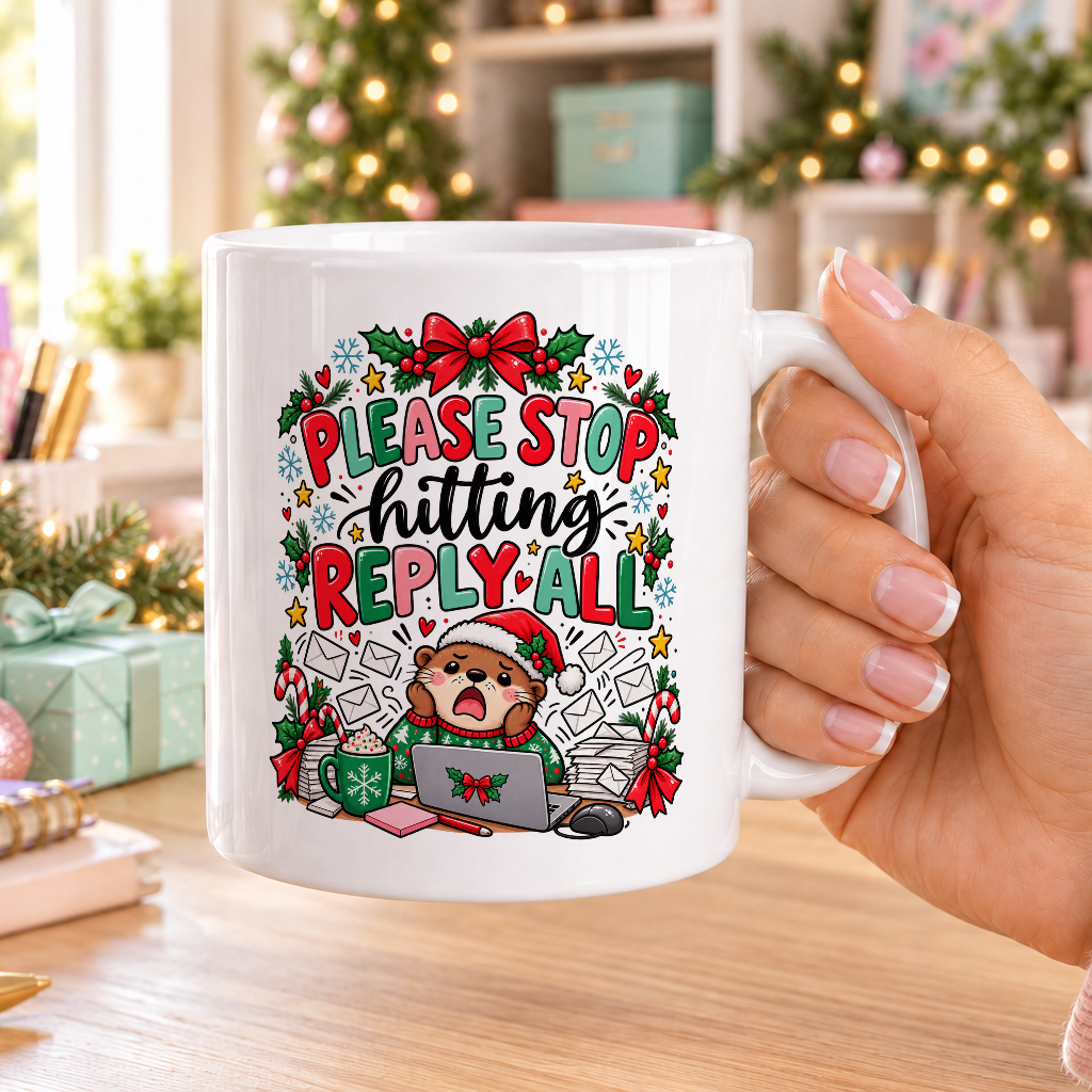 Please Stop Hitting Reply All Christmas Mug – plain white mug