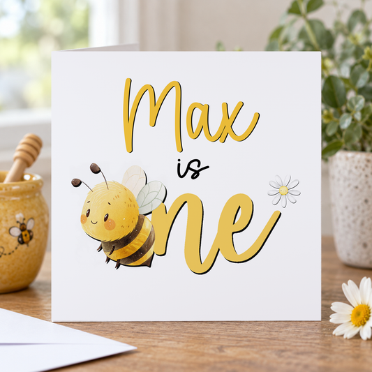 Personalised 1st Birthday Card – Honey Bee Design, 6x6" Square
