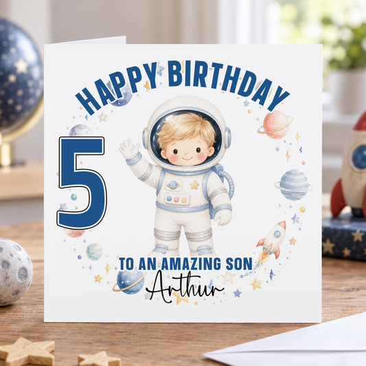 Personalised Astronaut Birthday Card for Boys, Ages 1–9