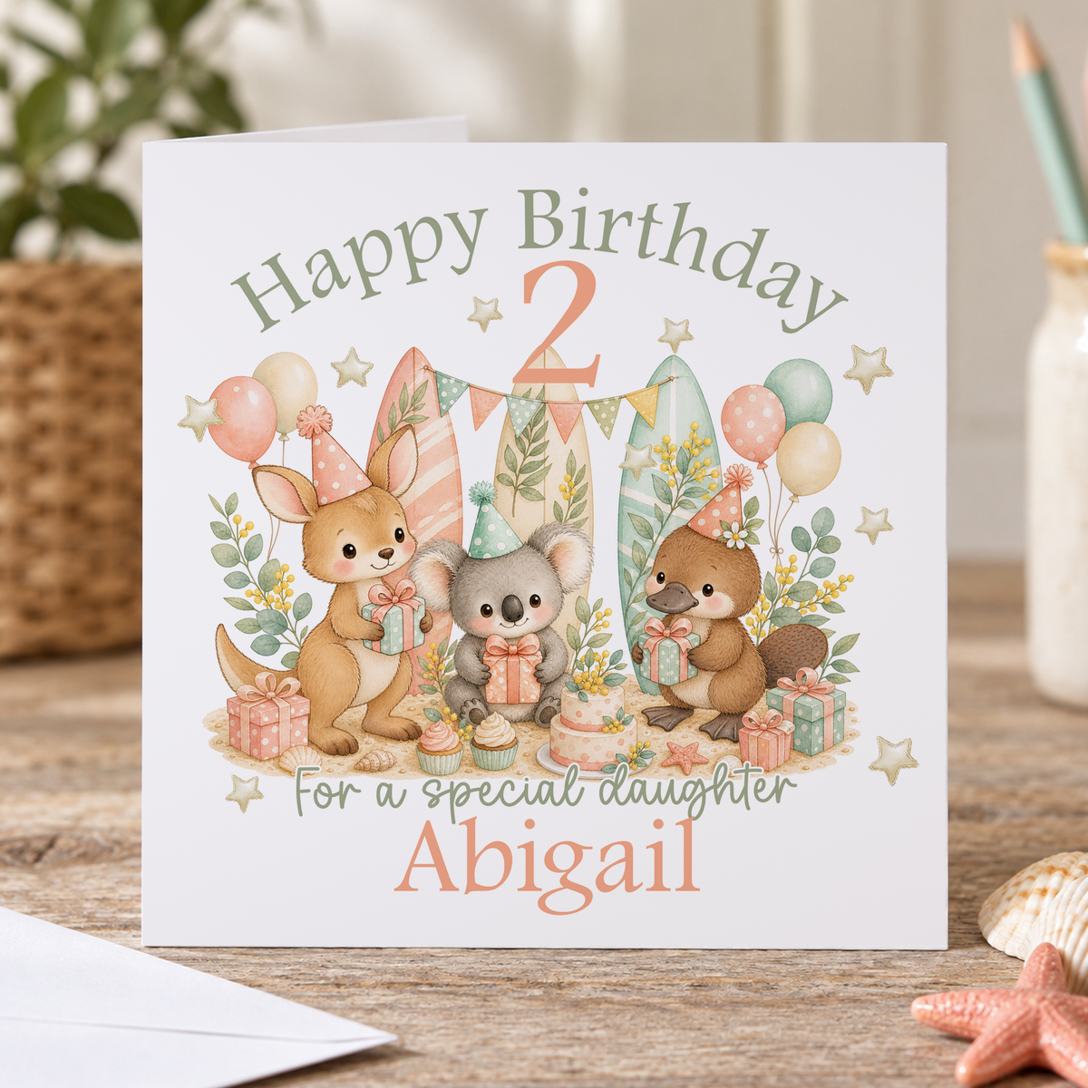 Personalised Aussie Animals Birthday Card, Any Age, Name & Relation, 6x6 Inch