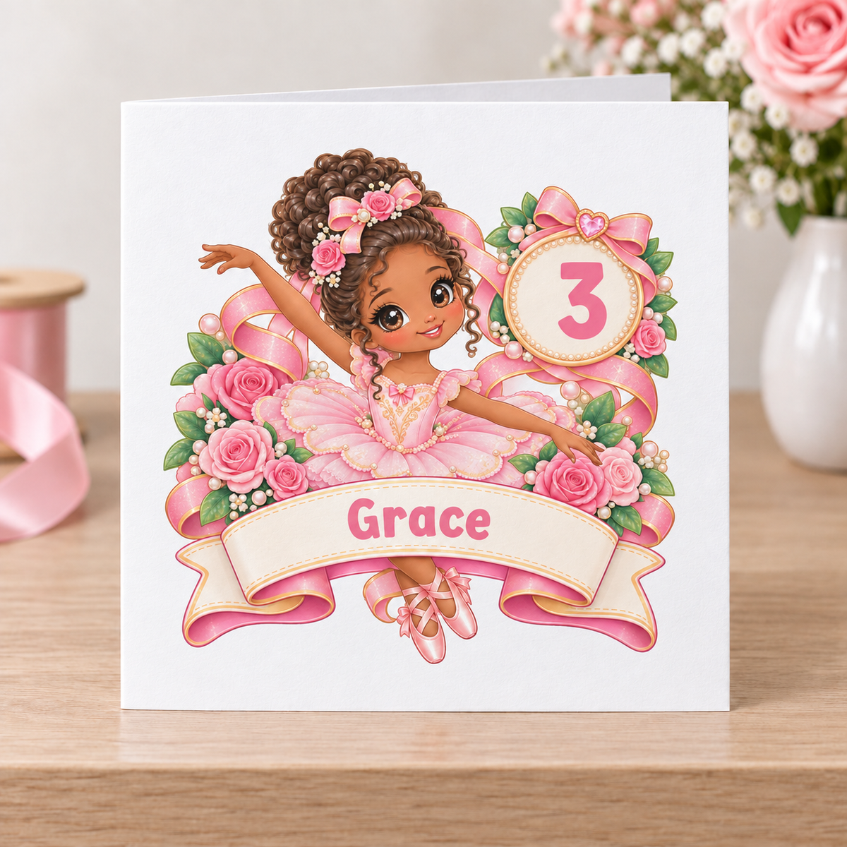 Personalised Ballerina Birthday Card, Any Age & Name, 6x6 Inch