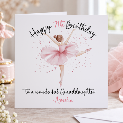 Personalised Ballerina Birthday Card, Pink Tutu, Any Age, Name & Relation, 6x6 Inch