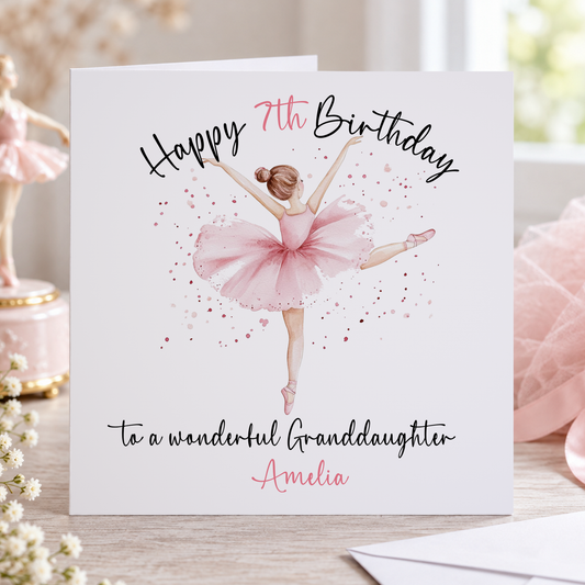 Personalised Ballerina Birthday Card, Pink Tutu, Any Age, Name & Relation, 6x6 Inch