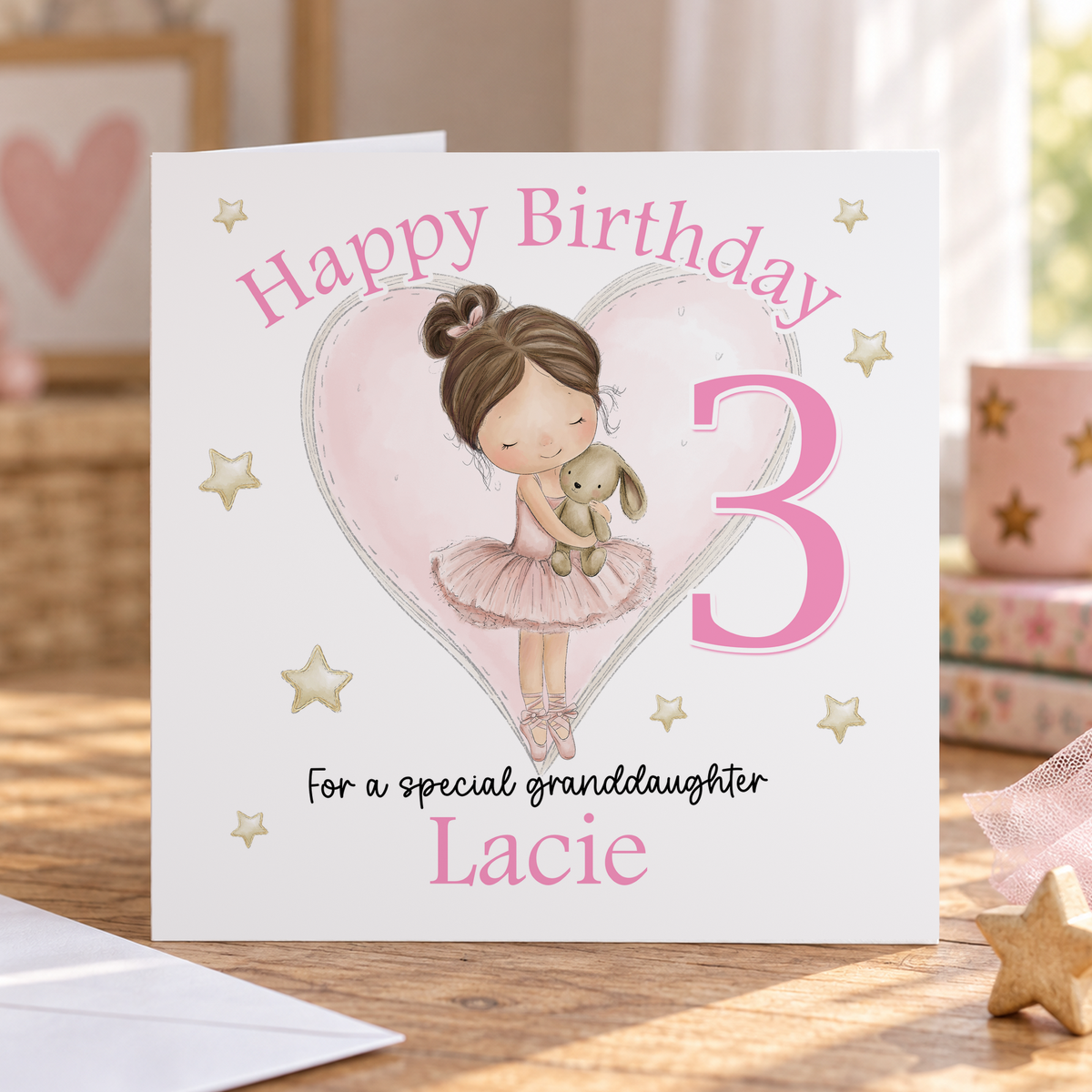 Personalised Ballerina Heart Birthday Card, Any Age, Name & Relation, 6x6 Inch
