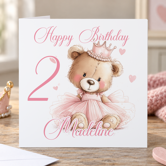 Personalised Ballerina Teddy Bear Birthday Card – Pink Keepsake