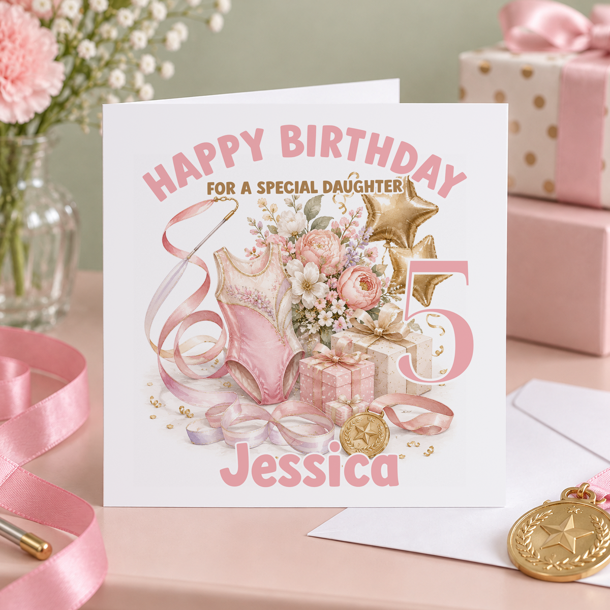 Personalised Ballet Bunny Birthday Card, Any Age, Name & Relation, 6x6 Inch