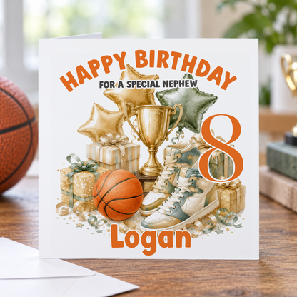 Personalised Basketball Birthday Card, Any Age, Name & Relation, 6x6 Inch