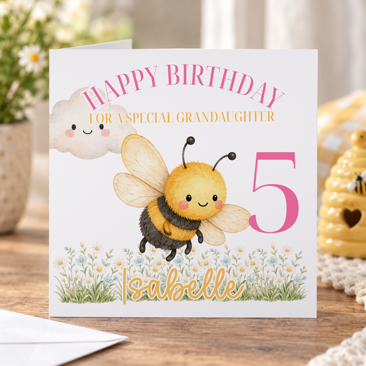 Personalised Bee & Daisy Birthday Card, For Daughter Any Age & Relation