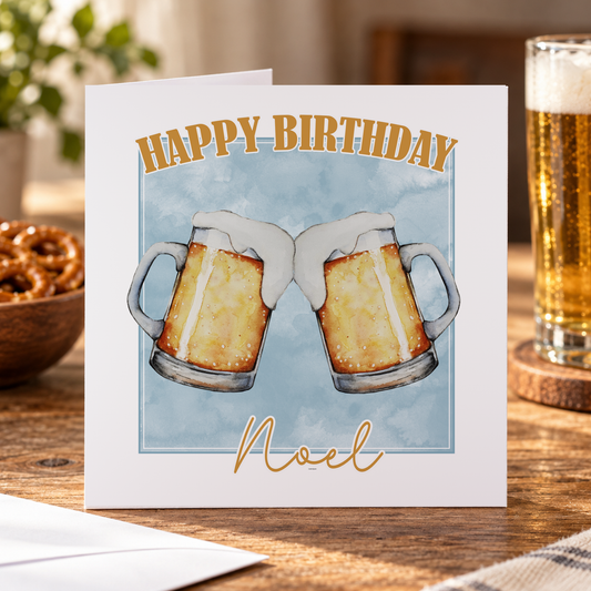 Personalised Beer Birthday Card, Any Name, 6x6 Inch